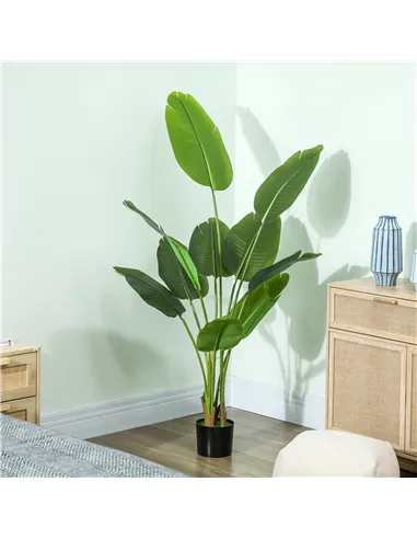 HOMCOM 160cm Tall Artificial Bird of Paradise Plant, Faux Banana Leaf Tree with PEVA Leaves and Flocking, Decorative Palm Tree i