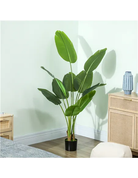 HOMCOM 160cm Tall Artificial Bird of Paradise Plant, Faux Banana Leaf Tree with PEVA Leaves and Flocking, Decorative Palm Tree i