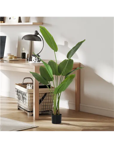 HOMCOM 160cm Tall Artificial Bird of Paradise Plant, Faux Banana Leaf Tree with PEVA Leaves and Flocking, Decorative Palm Tree i