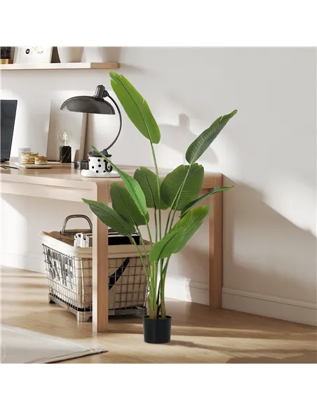 HOMCOM 160cm Tall Artificial Bird of Paradise Plant, Faux Banana Leaf Tree with PEVA Leaves and Flocking, Decorative Palm Tree i