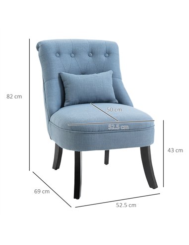 HOMCOM Fabric Single Sofa Dining Chair Tub Chair Upholstered W/ Pillow Solid Wood Leg Home Living Room Furniture Blue