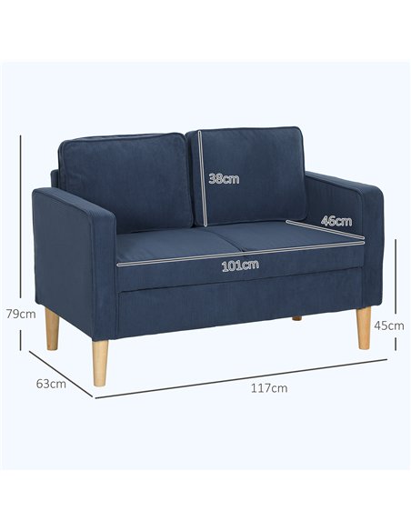 HOMCOM Small Two-Seater Corduroy Sofa - Blue