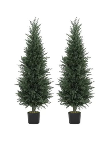 HOMCOM Set of Two Artificial Cypress Trees - Green