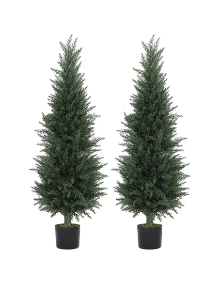 HOMCOM Set of Two Artificial Cypress Trees - Green