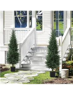 HOMCOM Set of Two Artificial Cypress Trees - Green 2