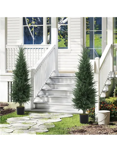 HOMCOM Set of Two Artificial Cypress Trees - Green