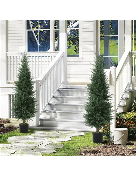 HOMCOM Set of Two Artificial Cypress Trees - Green