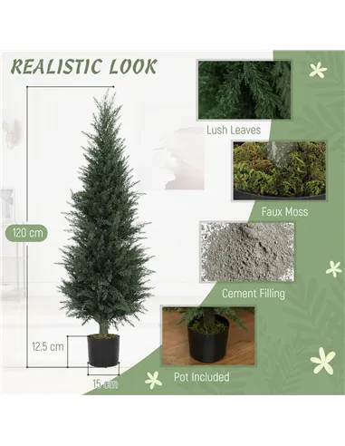 HOMCOM Set of Two Artificial Cypress Trees - Green