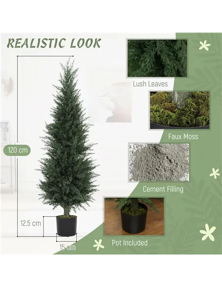 HOMCOM Set of Two Artificial Cypress Trees - Green