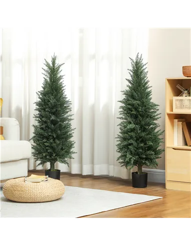 HOMCOM Set of Two Artificial Cypress Trees - Green