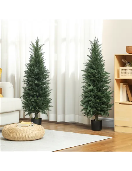 HOMCOM Set of Two Artificial Cypress Trees - Green