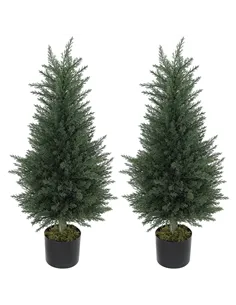 HOMCOM Set of 2 Decorative Artificial Plant, 90 cm Cypress Tree with 362 Leaves in Pot, UV-Resistant Plastic Fake Tree for Indoo