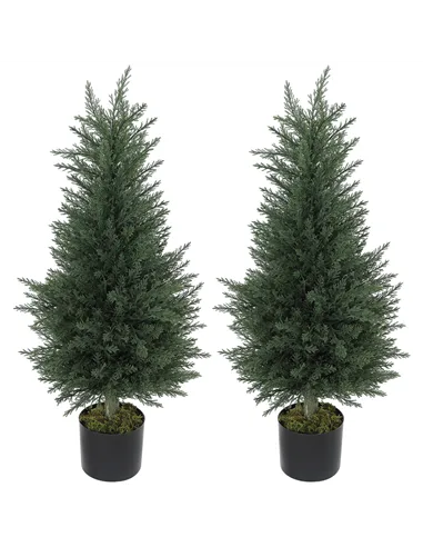 HOMCOM Set of 2 Decorative Artificial Plant, 90 cm Cypress Tree with 362 Leaves in Pot, UV-Resistant Plastic Fake Tree for Indoo