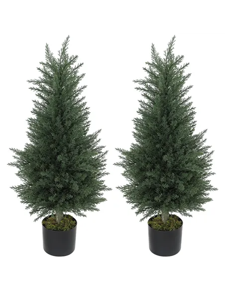 HOMCOM Set of 2 Decorative Artificial Plant, 90 cm Cypress Tree with 362 Leaves in Pot, UV-Resistant Plastic Fake Tree for Indoo