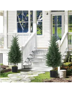 HOMCOM Set of 2 Decorative Artificial Plant, 90 cm Cypress Tree with 362 Leaves in Pot, UV-Resistant Plastic Fake Tree for Indoo 2