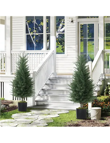 HOMCOM Set of 2 Decorative Artificial Plant, 90 cm Cypress Tree with 362 Leaves in Pot, UV-Resistant Plastic Fake Tree for Indoo