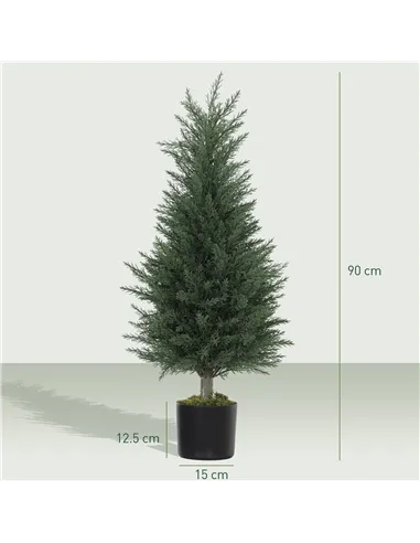HOMCOM Set of 2 Decorative Artificial Plant, 90 cm Cypress Tree with 362 Leaves in Pot, UV-Resistant Plastic Fake Tree for Indoo