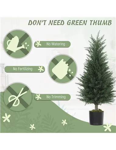 HOMCOM Set of 2 Decorative Artificial Plant, 90 cm Cypress Tree with 362 Leaves in Pot, UV-Resistant Plastic Fake Tree for Indoo