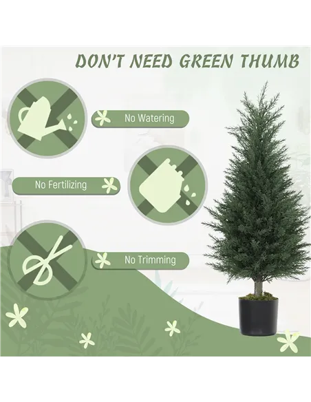 HOMCOM Set of 2 Decorative Artificial Plant, 90 cm Cypress Tree with 362 Leaves in Pot, UV-Resistant Plastic Fake Tree for Indoo