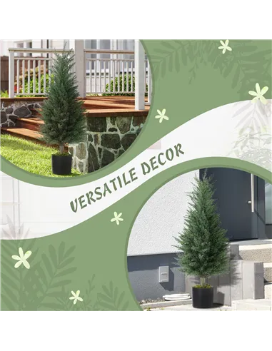 HOMCOM Set of 2 Decorative Artificial Plant, 90 cm Cypress Tree with 362 Leaves in Pot, UV-Resistant Plastic Fake Tree for Indoo