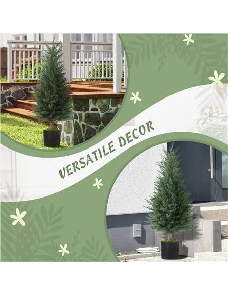 HOMCOM Set of 2 Decorative Artificial Plant, 90 cm Cypress Tree with 362 Leaves in Pot, UV-Resistant Plastic Fake Tree for Indoo
