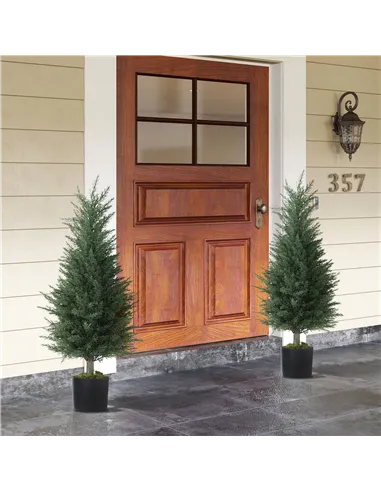 HOMCOM Set of 2 Decorative Artificial Plant, 90 cm Cypress Tree with 362 Leaves in Pot, UV-Resistant Plastic Fake Tree for Indoo