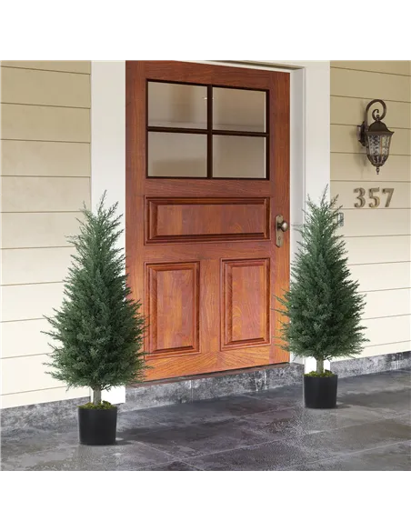 HOMCOM Set of 2 Decorative Artificial Plant, 90 cm Cypress Tree with 362 Leaves in Pot, UV-Resistant Plastic Fake Tree for Indoo