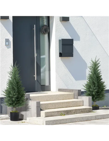HOMCOM Set of 2 Decorative Artificial Plant, 90 cm Cypress Tree with 362 Leaves in Pot, UV-Resistant Plastic Fake Tree for Indoo