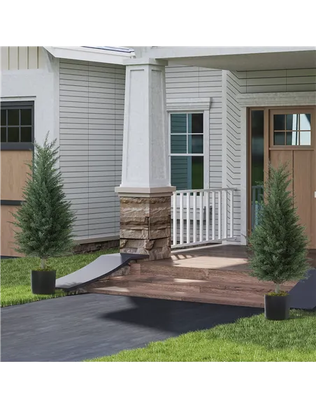 HOMCOM Set of 2 Decorative Artificial Plant, 90 cm Cypress Tree with 362 Leaves in Pot, UV-Resistant Plastic Fake Tree for Indoo