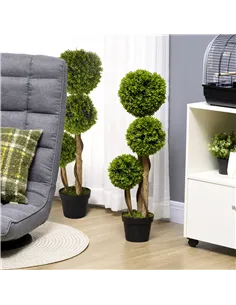 HOMCOM Set of 2 Decorative Artificial Plants, Boxwood Ball Topiary Trees in Pot Fake Plants for Home, Indoor&Outdoor Decor, 90 c 2