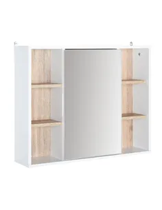HOMCOM Bathroom Mirror Cabinet, Wall Mounted Storage Cabinet with Open Cupboard and Adjustable Shelf, White