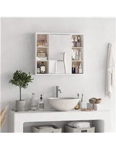 HOMCOM Bathroom Mirror Cabinet, Wall Mounted Storage Cabinet with Open Cupboard and Adjustable Shelf, White 2