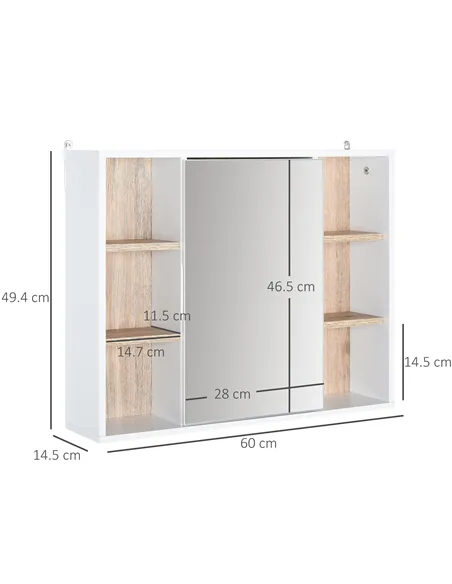 HOMCOM Bathroom Mirror Cabinet, Wall Mounted Storage Cabinet with Open Cupboard and Adjustable Shelf, White