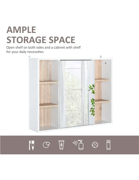 HOMCOM Bathroom Mirror Cabinet, Wall Mounted Storage Cabinet with Open Cupboard and Adjustable Shelf, White