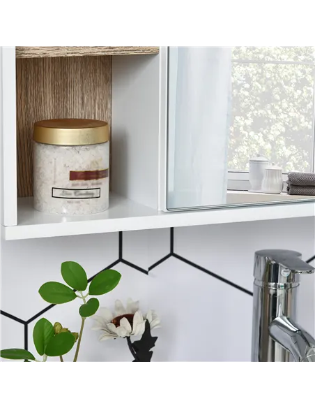 HOMCOM Bathroom Mirror Cabinet, Wall Mounted Storage Cabinet with Open Cupboard and Adjustable Shelf, White
