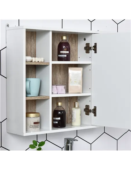 HOMCOM Bathroom Mirror Cabinet, Wall Mounted Storage Cabinet with Open Cupboard and Adjustable Shelf, White