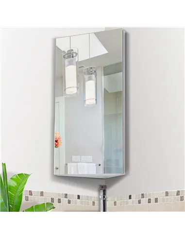 HOMCOM Stainless Steel Wall mounted Bathroom Corner Mirror Storage Cabinet Single Door 300mm (W)