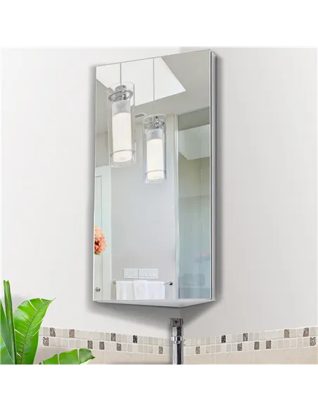 HOMCOM Stainless Steel Wall mounted Bathroom Corner Mirror Storage Cabinet Single Door 300mm (W)
