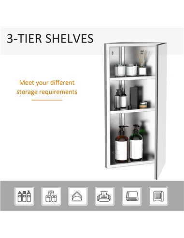 HOMCOM Stainless Steel Wall mounted Bathroom Corner Mirror Storage Cabinet Single Door 300mm (W)