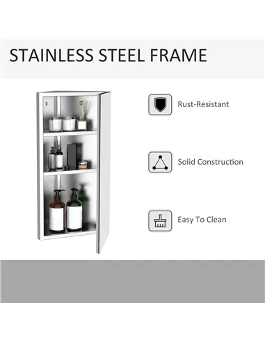 HOMCOM Stainless Steel Wall mounted Bathroom Corner Mirror Storage Cabinet Single Door 300mm (W)