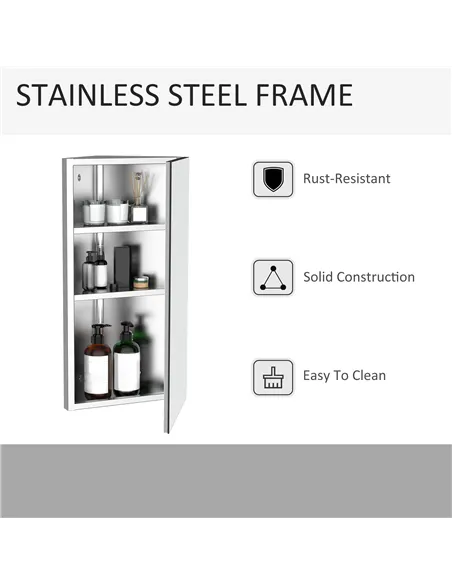 HOMCOM Stainless Steel Wall mounted Bathroom Corner Mirror Storage Cabinet Single Door 300mm (W)