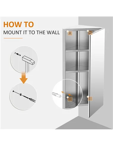 HOMCOM Stainless Steel Wall mounted Bathroom Corner Mirror Storage Cabinet Single Door 300mm (W)