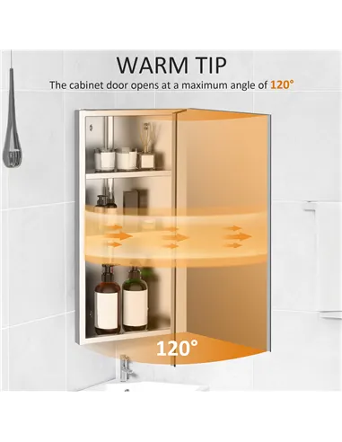 HOMCOM Stainless Steel Wall mounted Bathroom Corner Mirror Storage Cabinet Single Door 300mm (W)