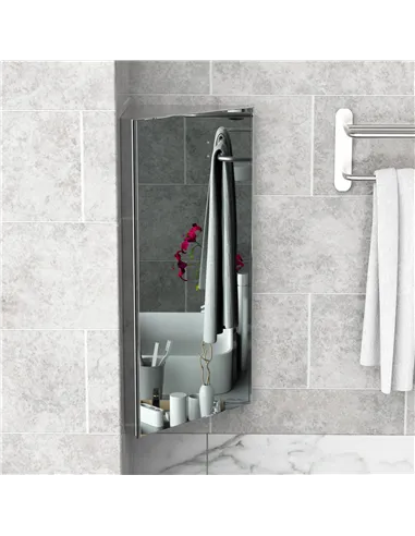 HOMCOM Stainless Steel Wall mounted Bathroom Corner Mirror Storage Cabinet Single Door 300mm (W)