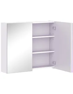 HOMCOM Mirror Cabinet, Wall Mount Bathroom Storage Cabinet with Adjustable Shelf, Double Door Cupboard, 70 x 15 x 60 cm, White