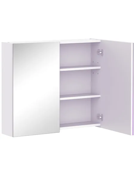 HOMCOM Mirror Cabinet, Wall Mount Bathroom Storage Cabinet with Adjustable Shelf, Double Door Cupboard, 70 x 15 x 60 cm, White
