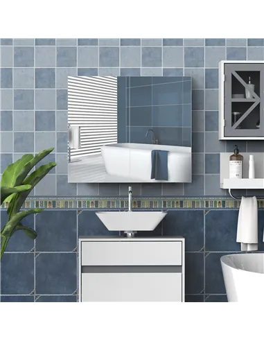 HOMCOM Mirror Cabinet, Wall Mount Bathroom Storage Cabinet with Adjustable Shelf, Double Door Cupboard, 70 x 15 x 60 cm, White