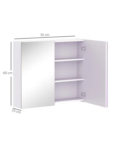 HOMCOM Mirror Cabinet, Wall Mount Bathroom Storage Cabinet with Adjustable Shelf, Double Door Cupboard, 70 x 15 x 60 cm, White