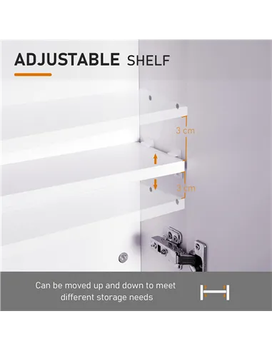 HOMCOM Mirror Cabinet, Wall Mount Bathroom Storage Cabinet with Adjustable Shelf, Double Door Cupboard, 70 x 15 x 60 cm, White