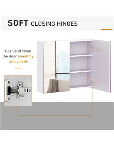 HOMCOM Mirror Cabinet, Wall Mount Bathroom Storage Cabinet with Adjustable Shelf, Double Door Cupboard, 70 x 15 x 60 cm, White